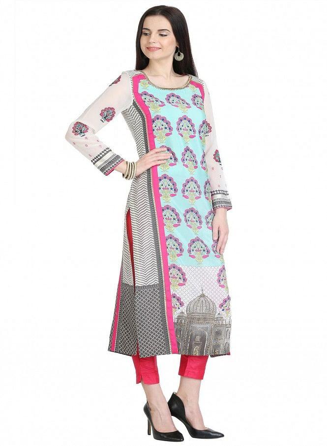 Multicolor 3/4 Sleeve Printed kurta - wforwoman