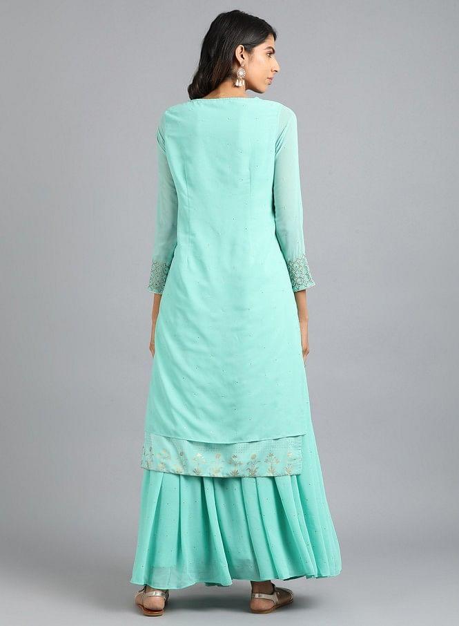 Light Blue Round Neck Solid kurta - wforwoman