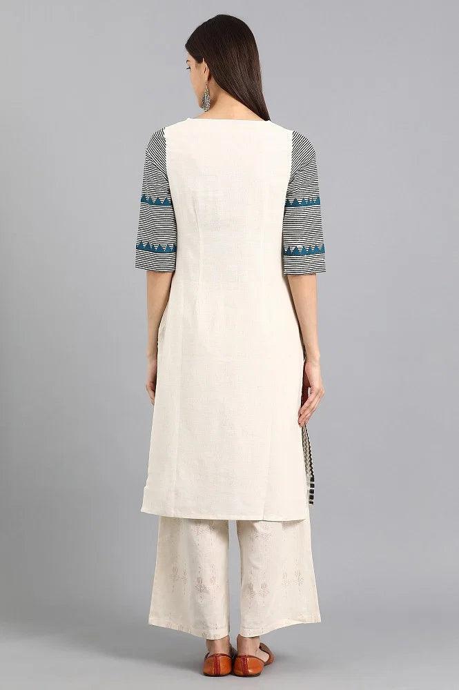 Off-White Round Neck Printed kurta - wforwoman