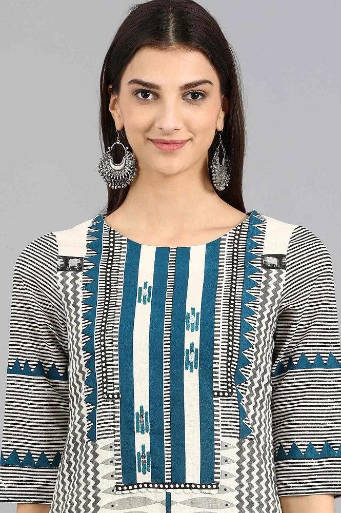 Off-White Round Neck Printed kurta - wforwoman