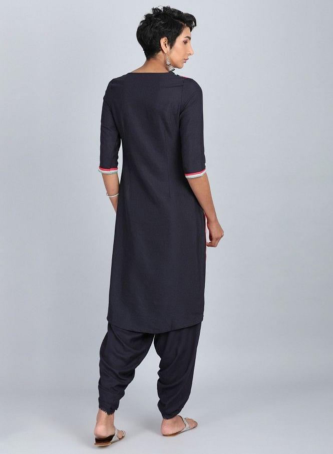Blue Round Neck Printed kurta - wforwoman