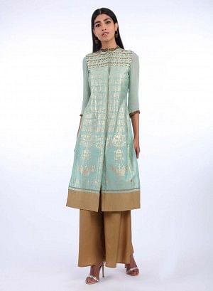 Mint Green Mandarin Neck Printed kurta - wforwoman