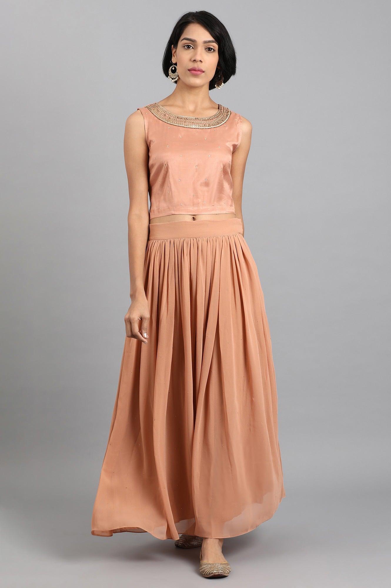 Peach Round Neck Jacket Set - wforwoman