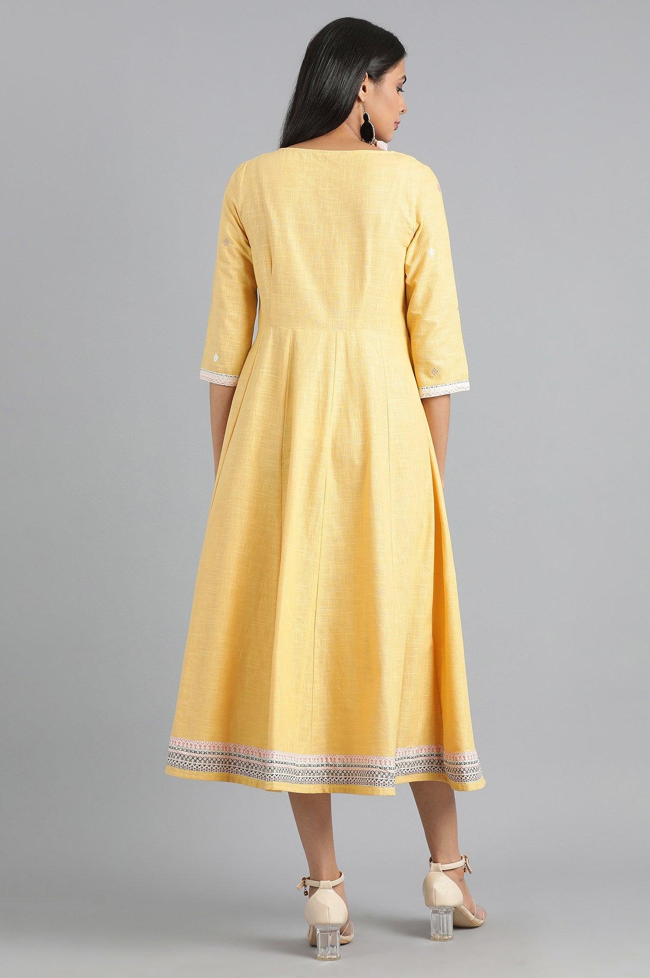Yellow Round Neck Fusion Dress - wforwoman