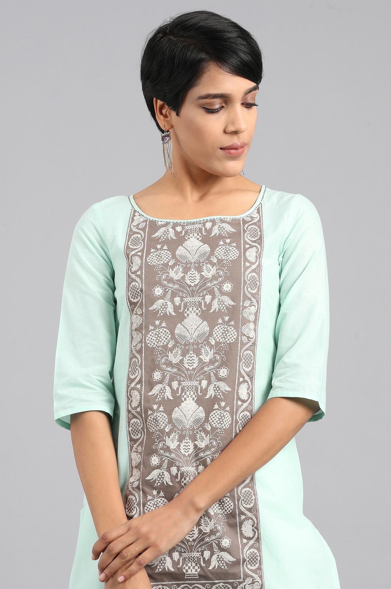 Pink Mandarin Neck Embroidered kurta - wforwoman