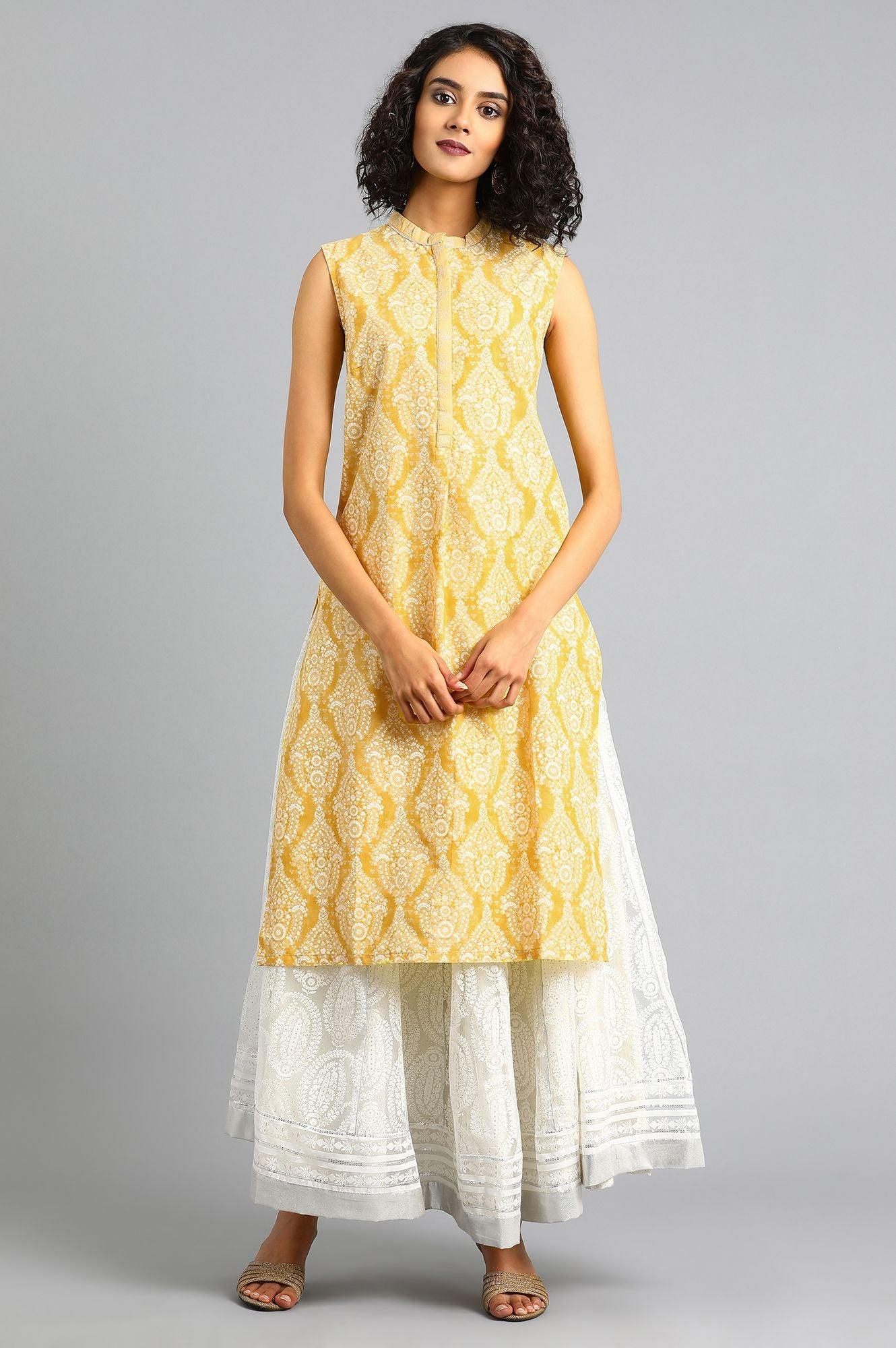 Ecru Mandarin Neck Solid Khadi kurta - wforwoman