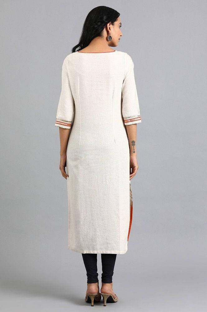 Off-White Round Neck Printed kurta - wforwoman