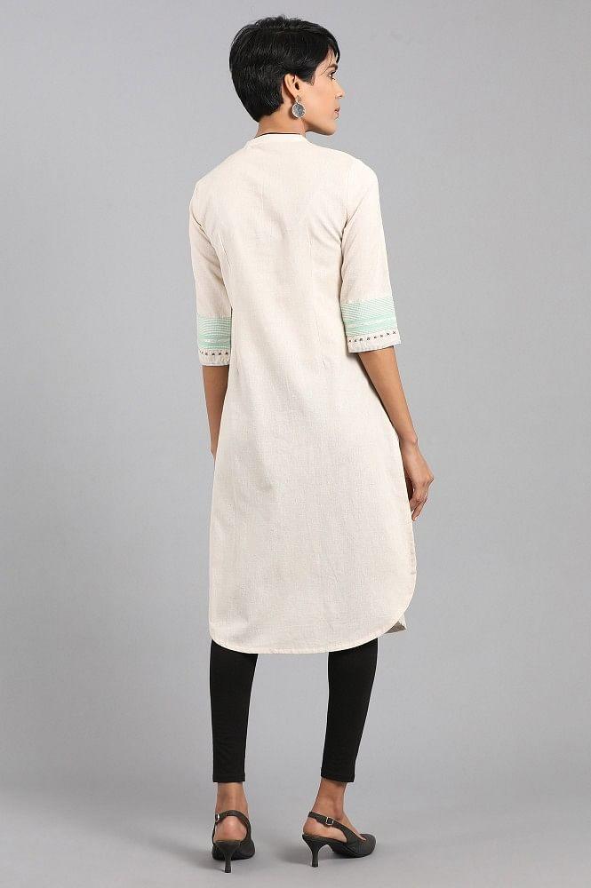 Off-White Mandarin Neck Printed kurta - wforwoman