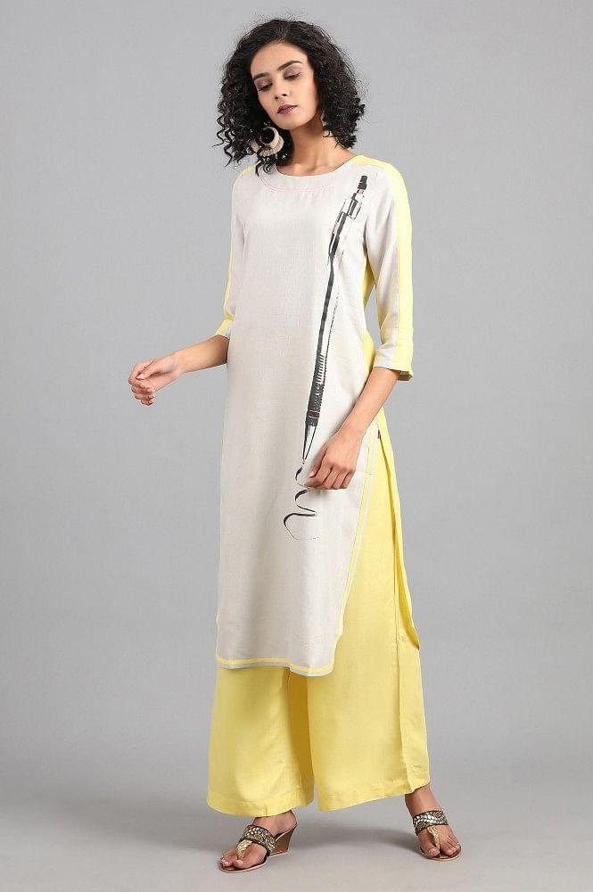 Yellow Solid Flared Pants - wforwoman