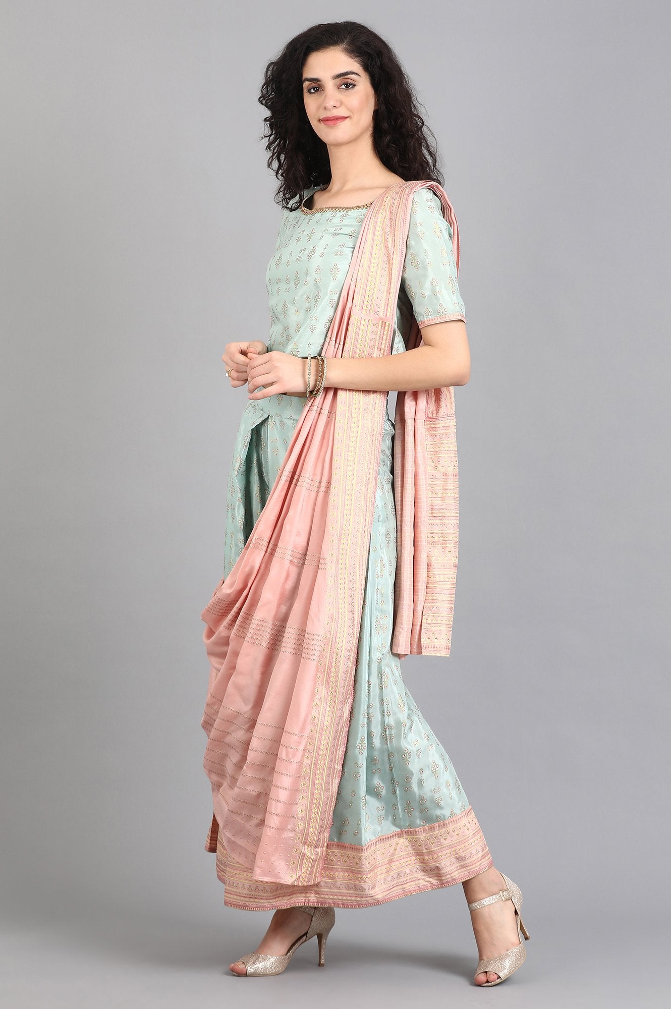 Green Round Neck Printed Set