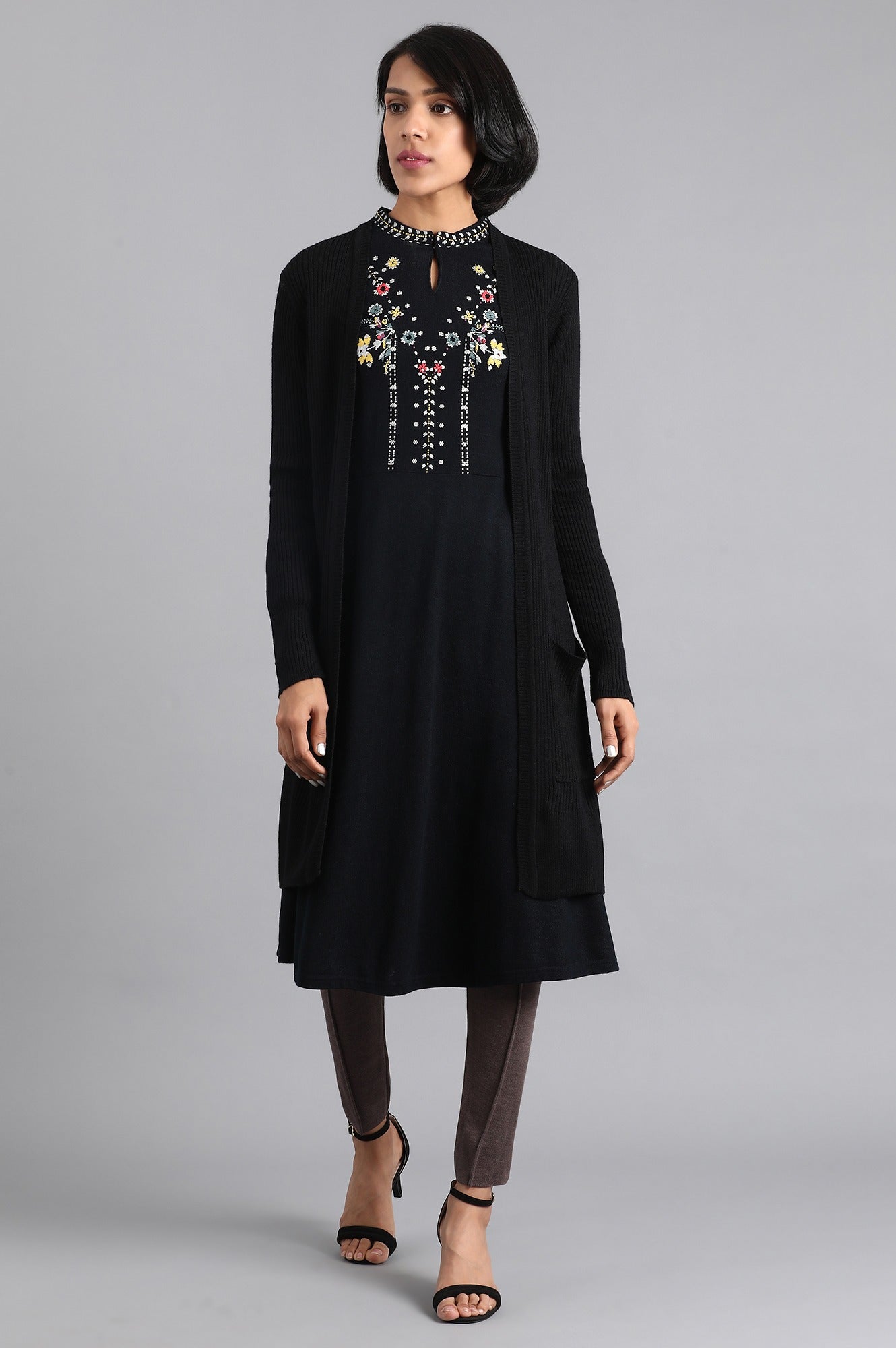 Buy Black Ribbed Cardigan Online for Woman