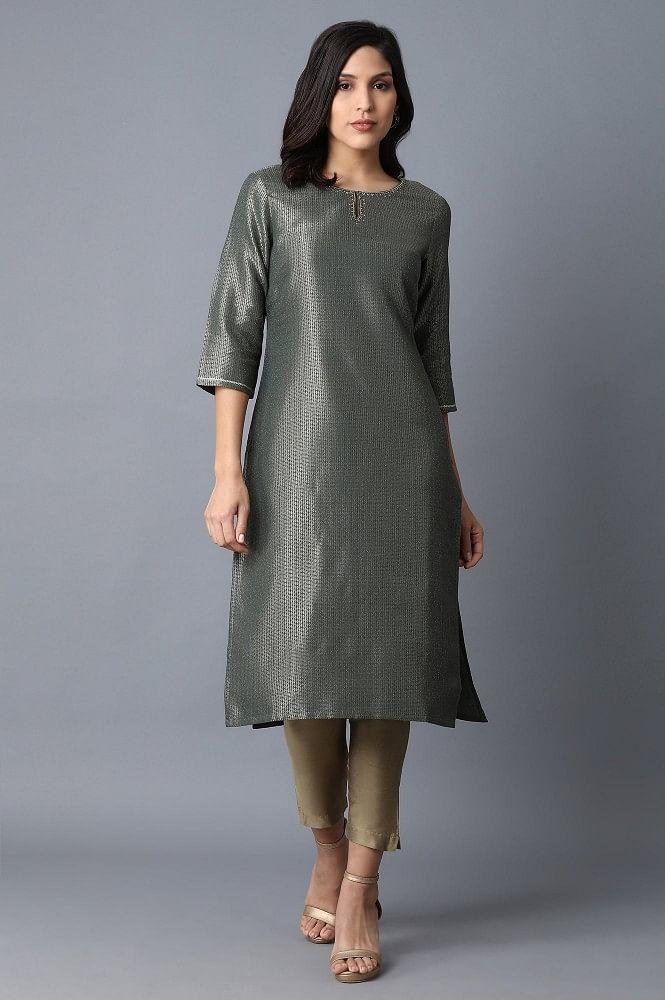 Green Straight kurta - wforwoman