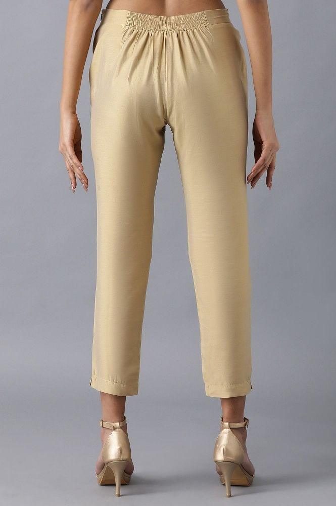 Light Gold Solid Pants - wforwoman