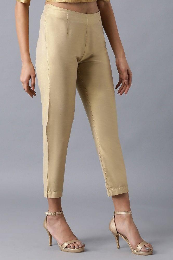Light Gold Solid Pants - wforwoman