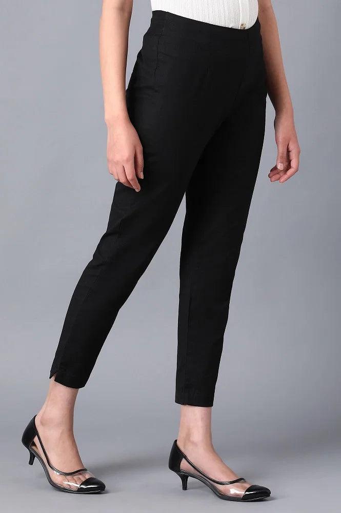 Black Solid Trousers - wforwoman
