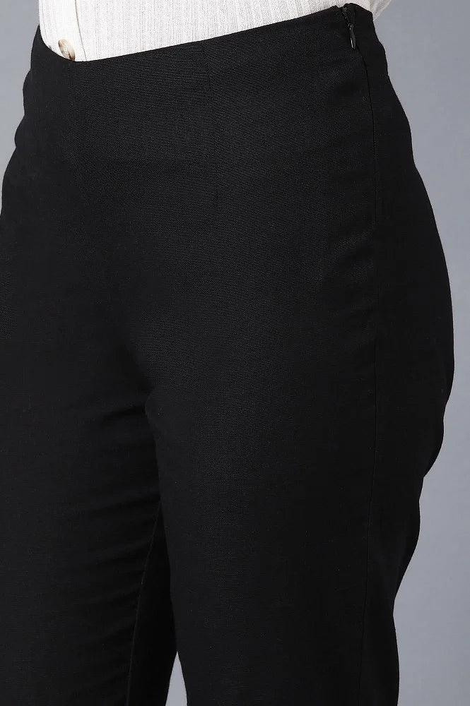 Black Solid Trousers - wforwoman
