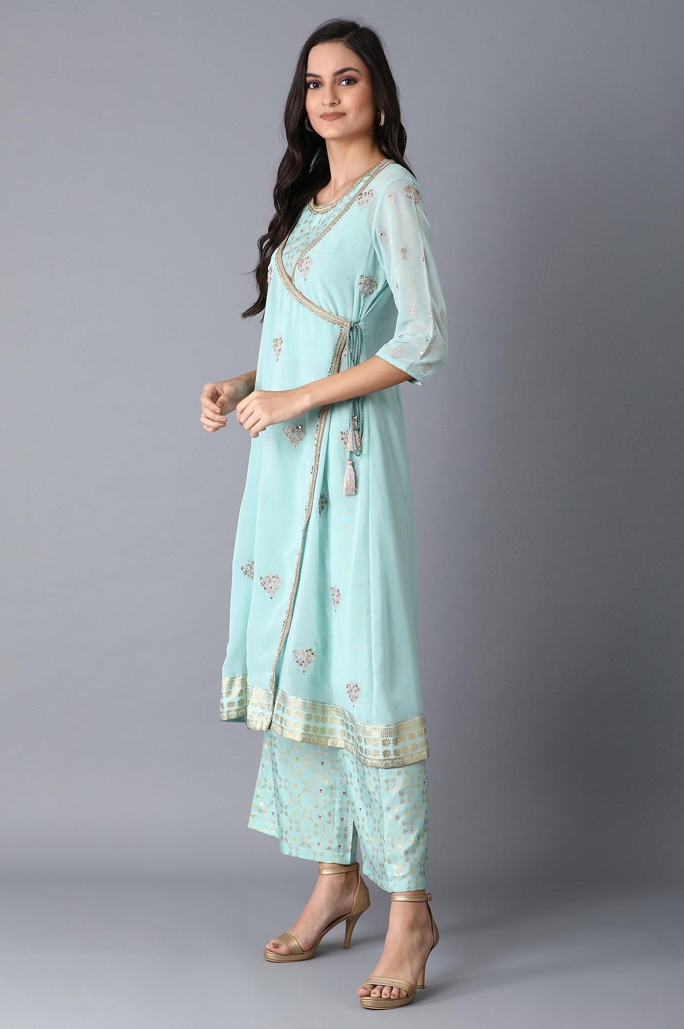 Mint Green Crop Top-Gillet-Pants Set - wforwoman