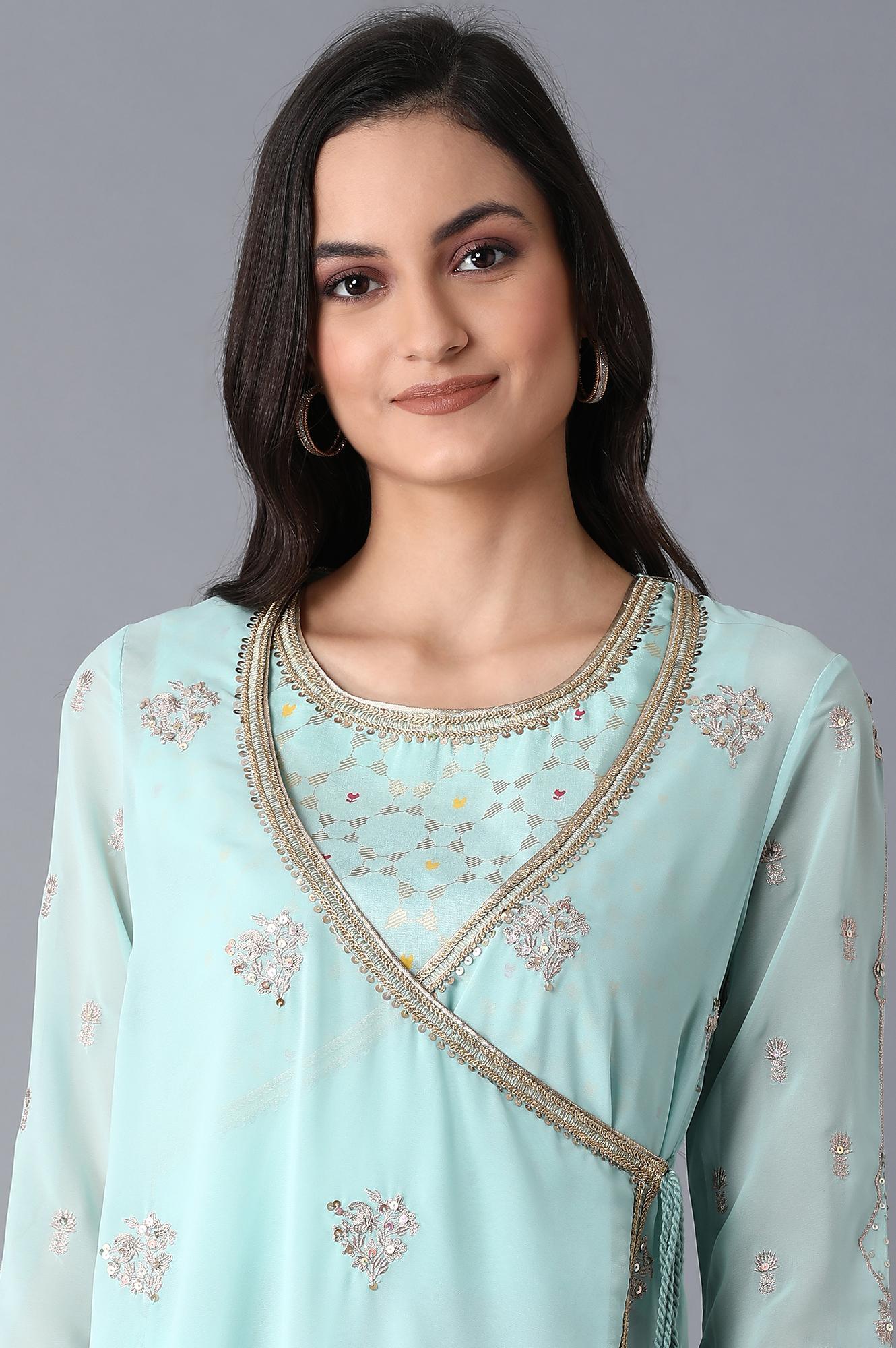 Mint Green Crop Top-Gillet-Pants Set - wforwoman