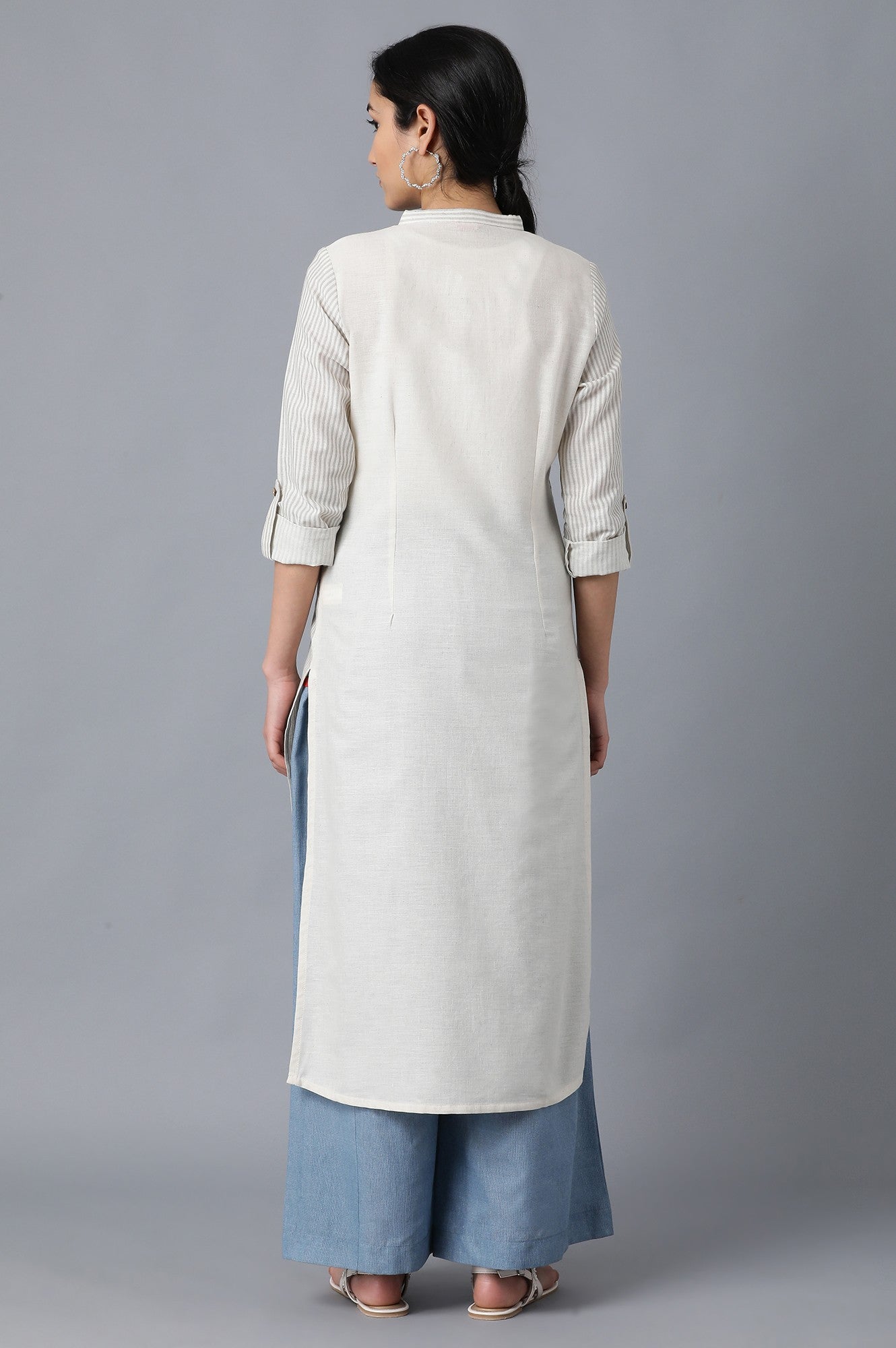 Ecru Mandarin Neck Printed kurta