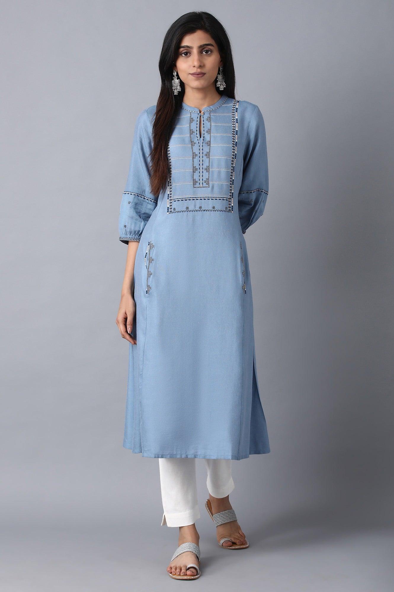 Denim Blue A-Line kurta - wforwoman