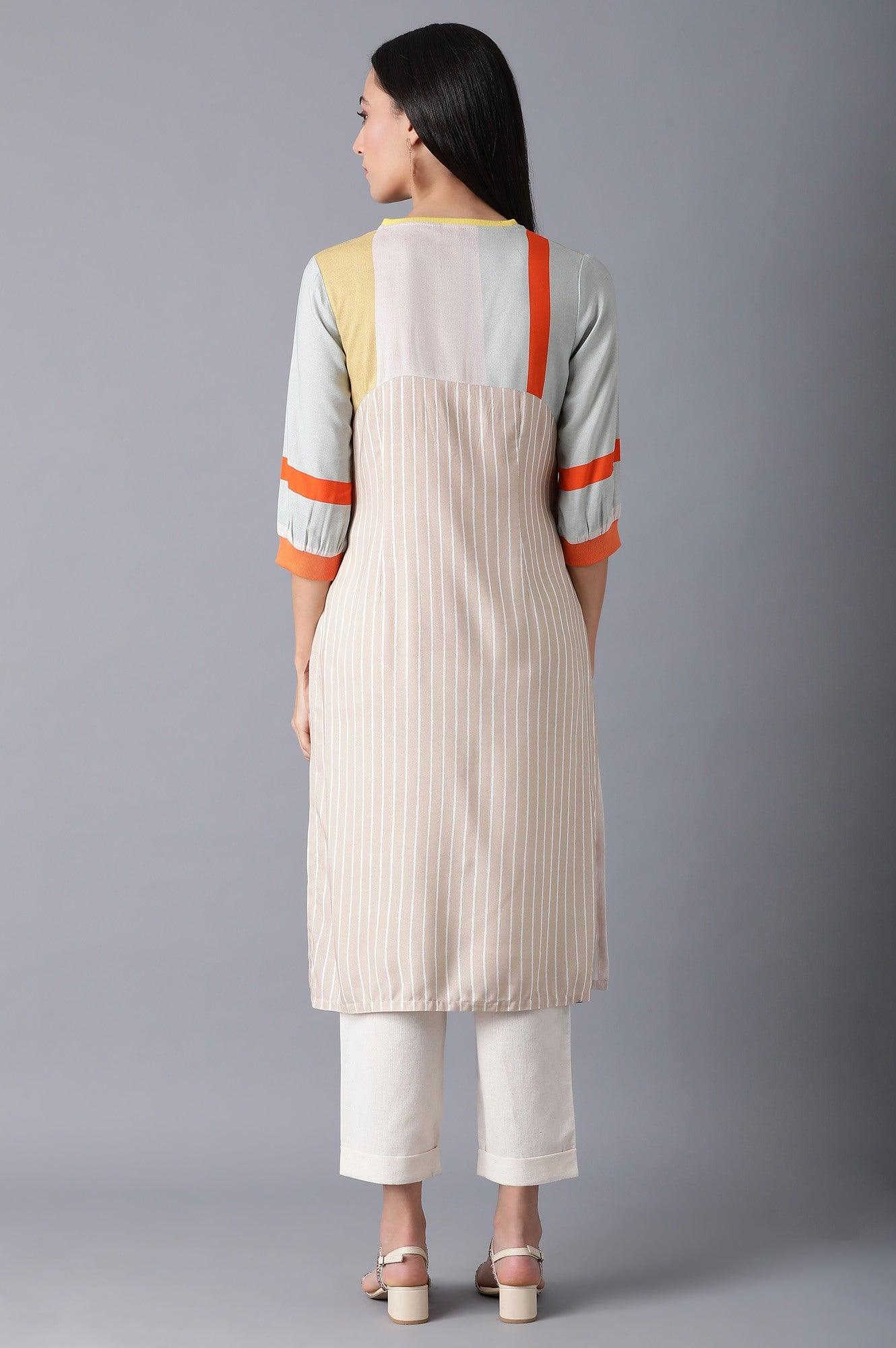 Orange V-Neck Printed kurta - wforwoman