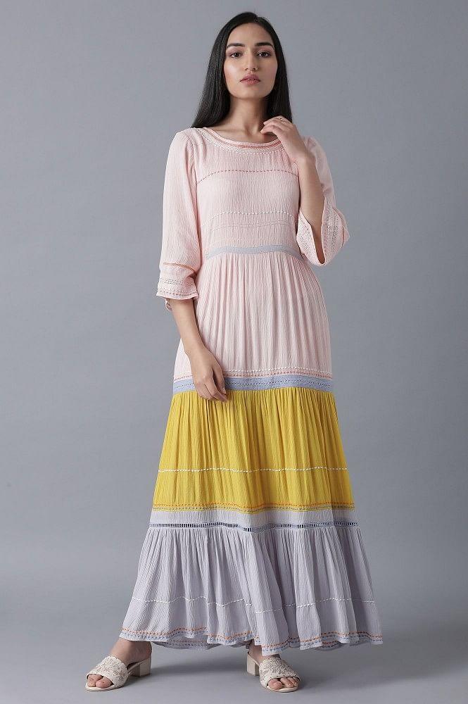 Buy Pink Color Blocked Flared Dress 3999 W for woman – wforwoman