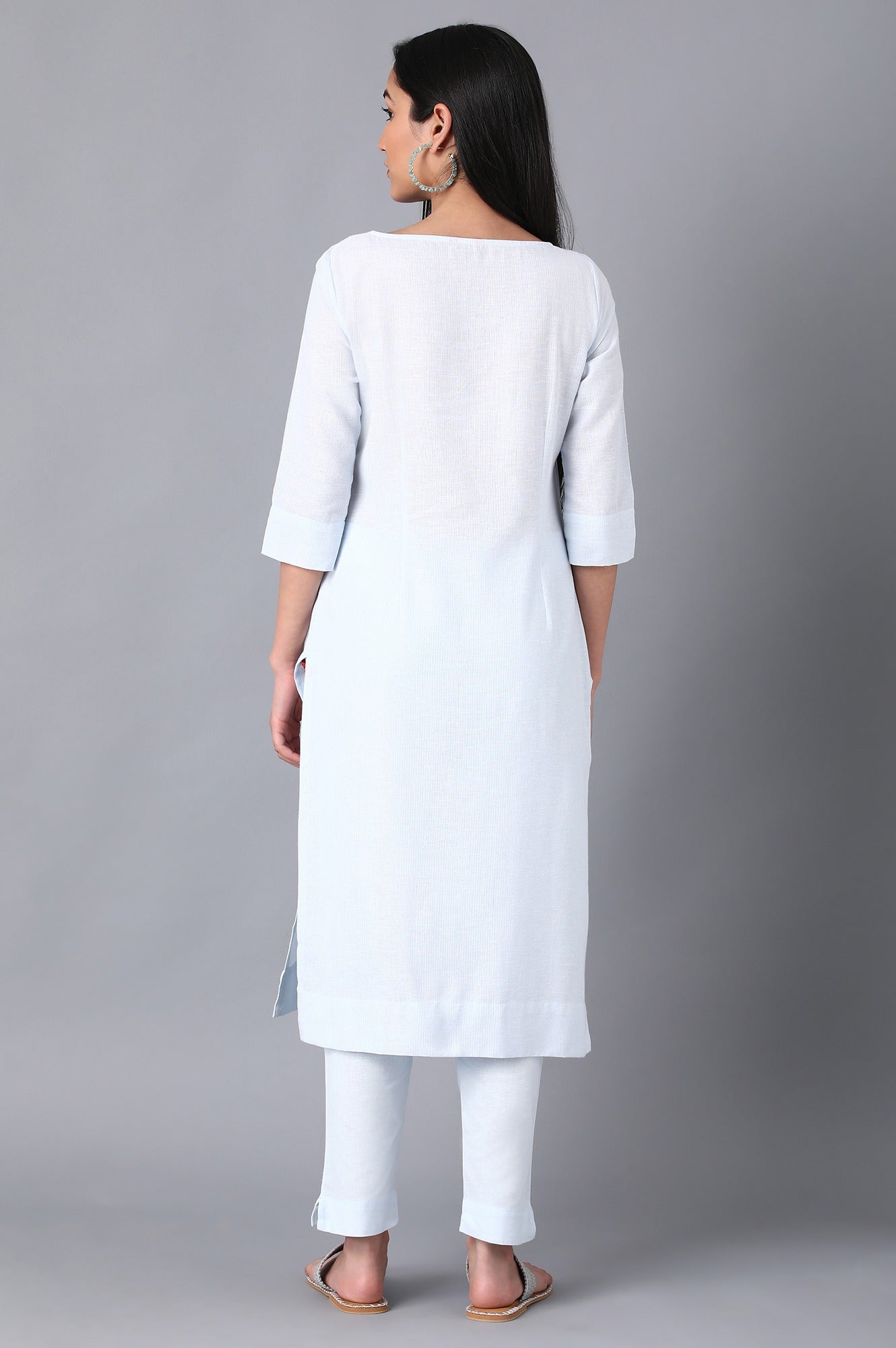 Blue Round Neck Solid kurta