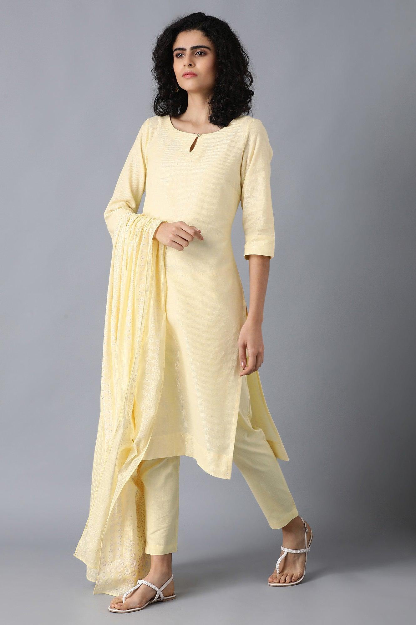 Yellow Round Neck Classic kurta - wforwoman