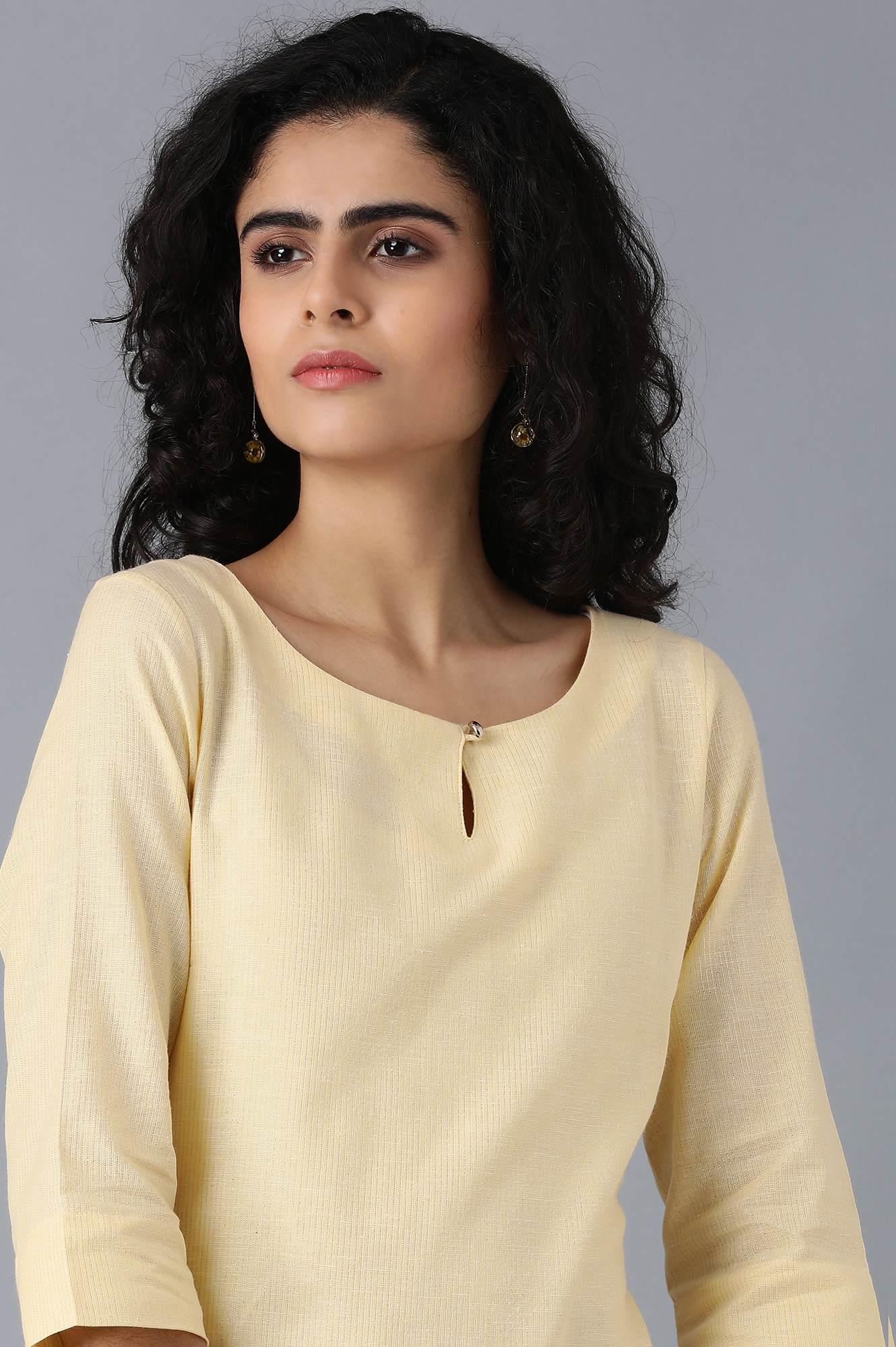 Yellow Round Neck Classic kurta - wforwoman