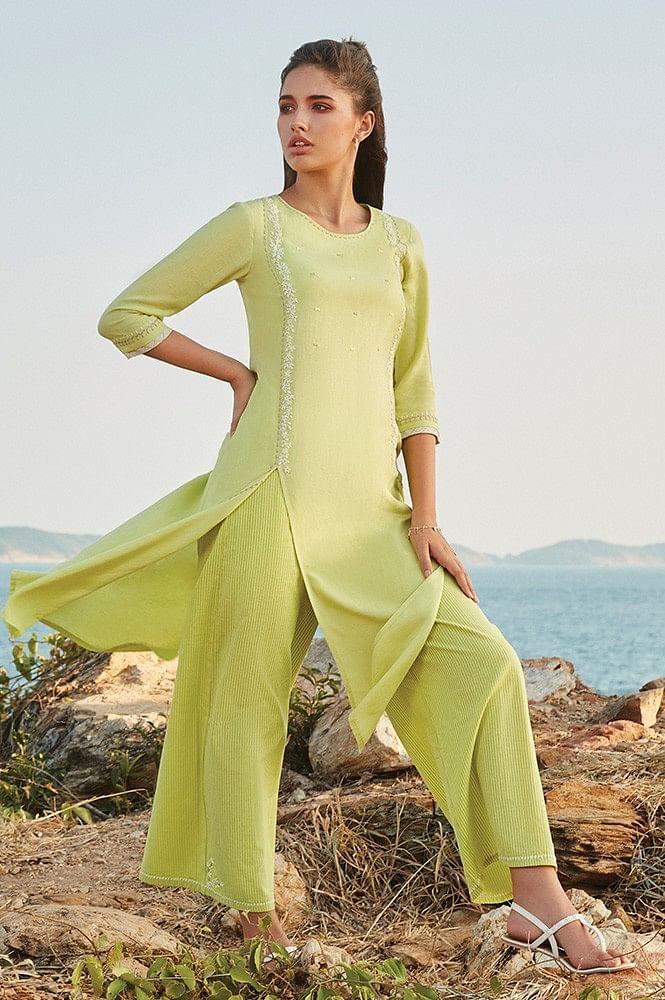 Lime Khadi kurta - wforwoman