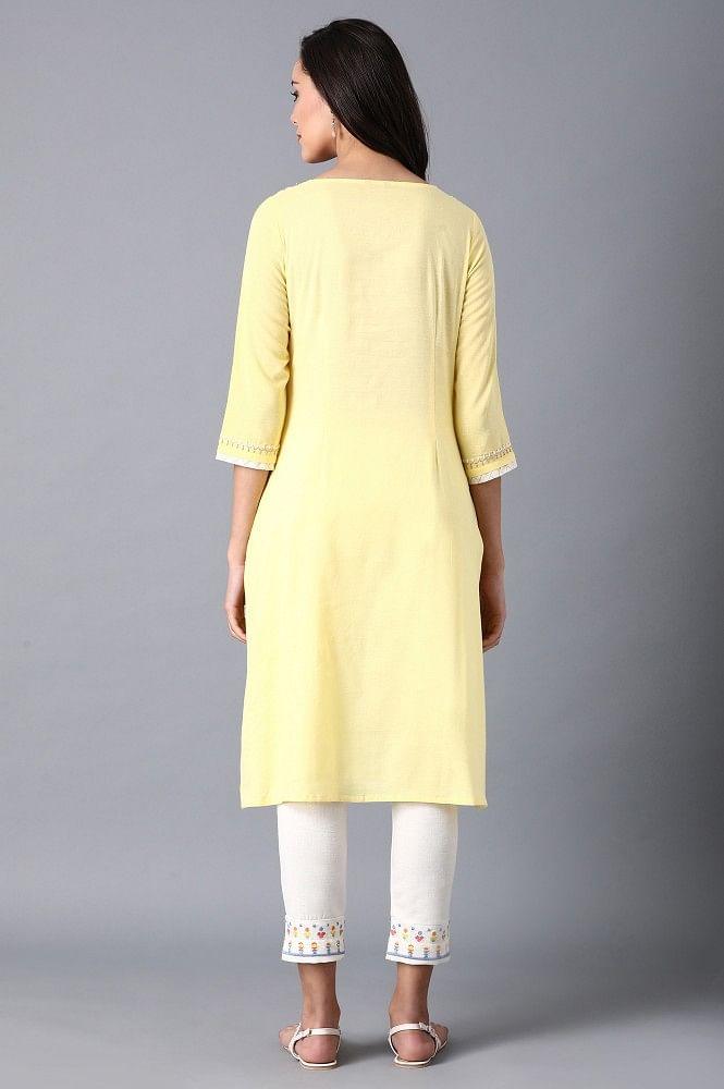 Yellow Embroidered A-Line kurta - wforwoman
