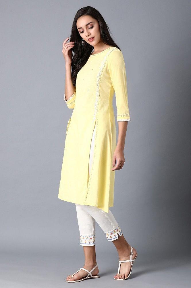 Yellow Embroidered A-Line kurta - wforwoman