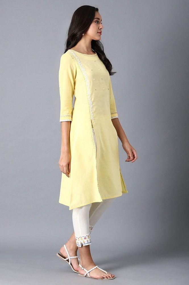 Yellow Embroidered A-Line kurta - wforwoman