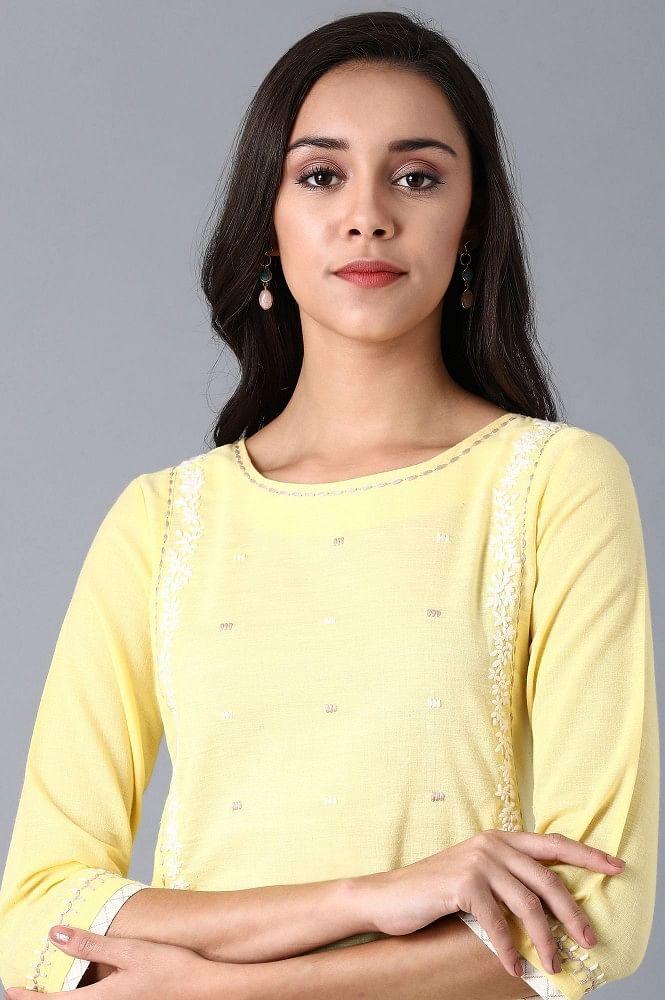 Yellow Embroidered A-Line kurta - wforwoman