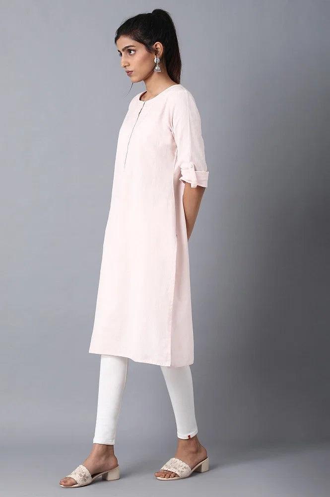 Pink Round Neck Solid kurta - wforwoman