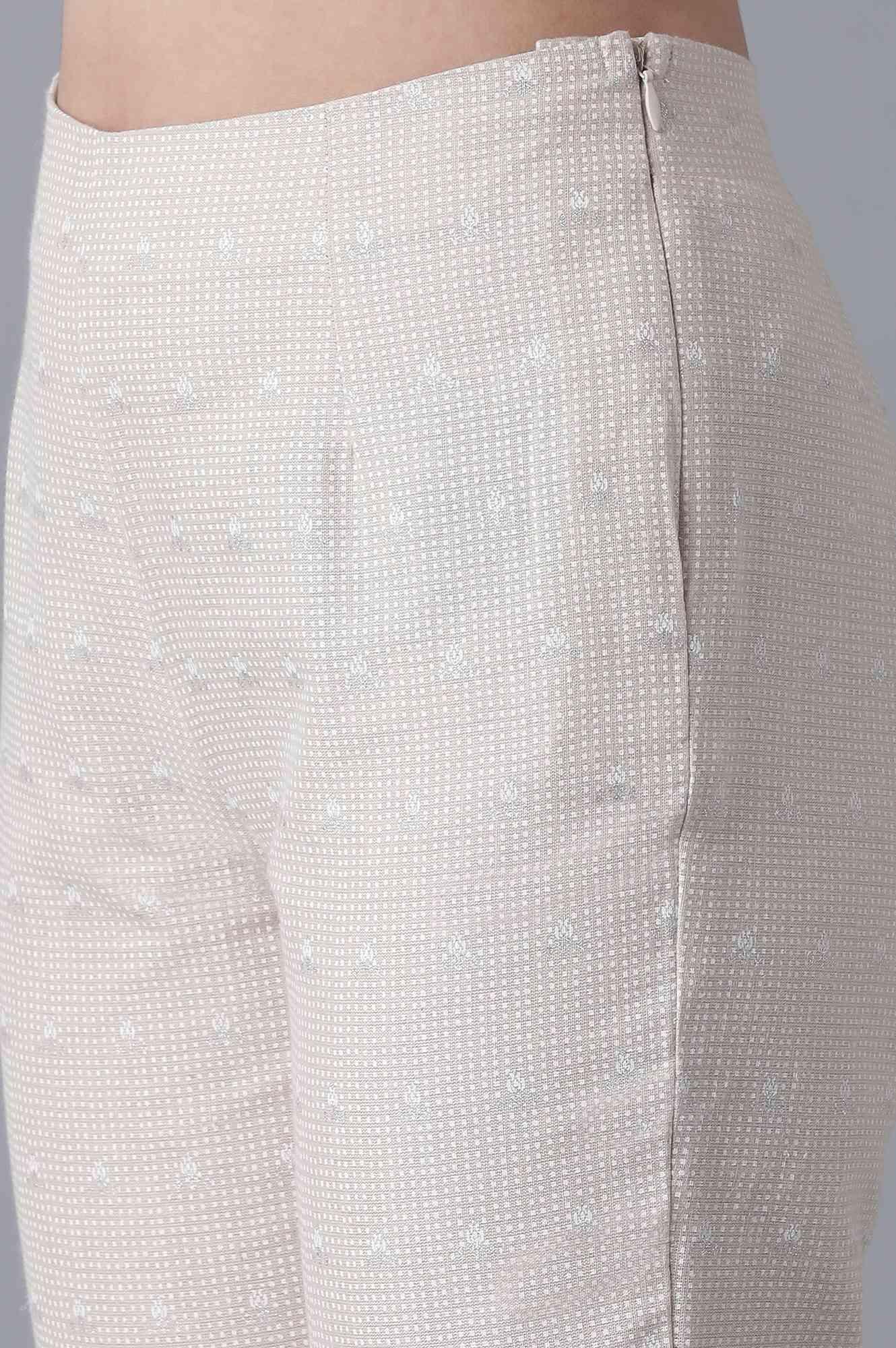 Beige Printed Slim Pants - wforwoman