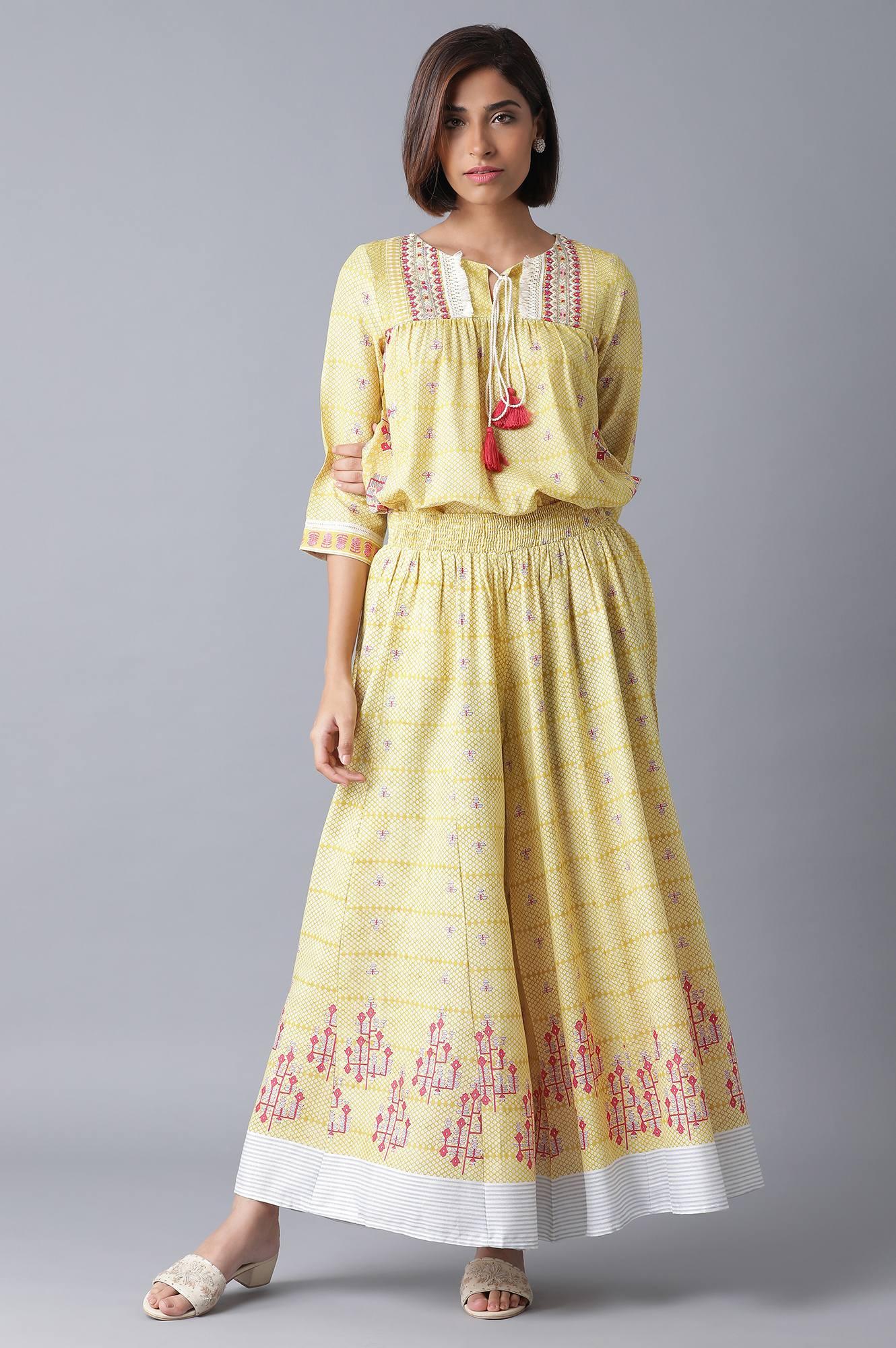 Yellow Printed Two Piece Jumpsuit Set - wforwoman