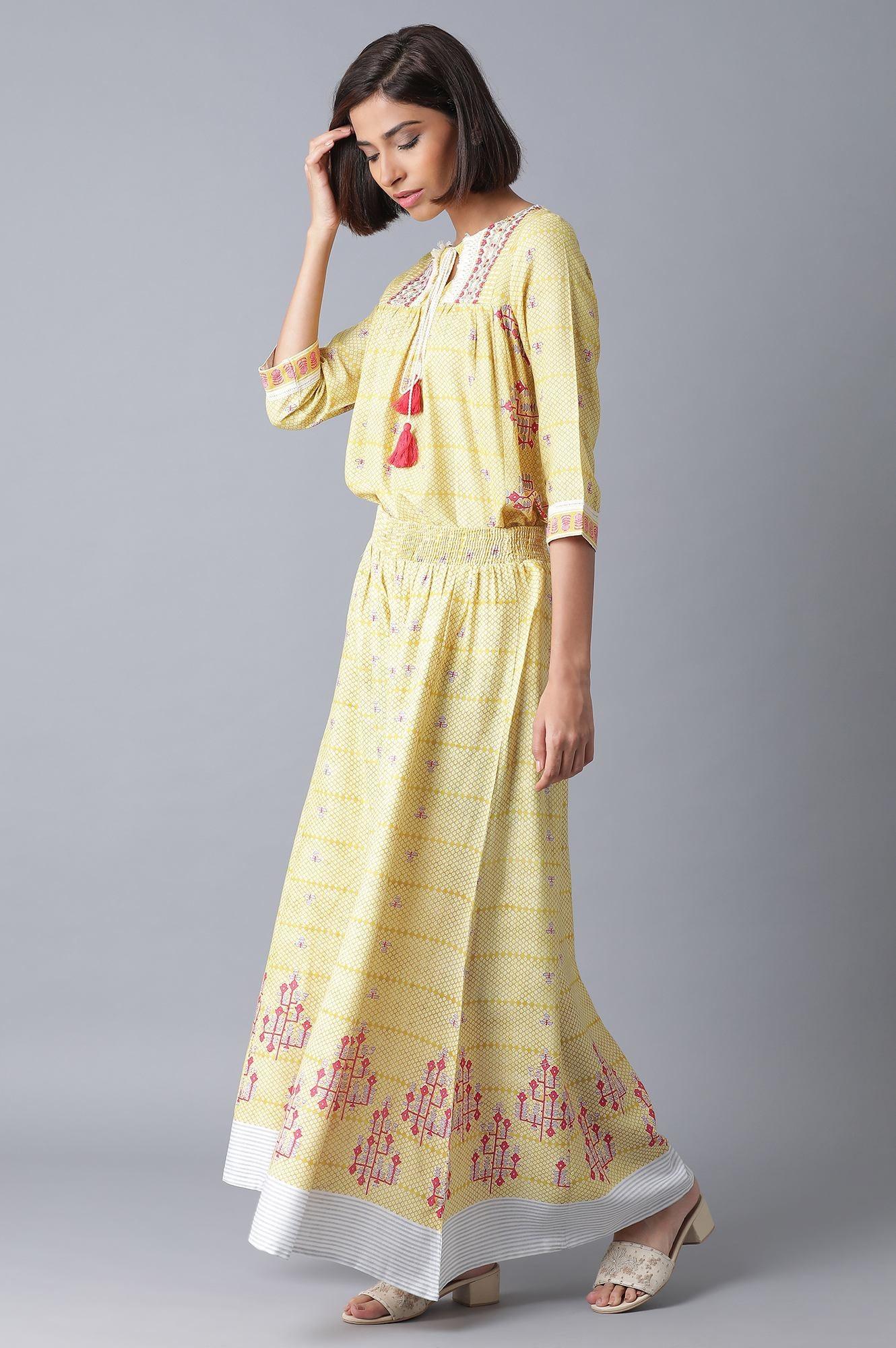 Yellow Printed Two Piece Jumpsuit Set - wforwoman