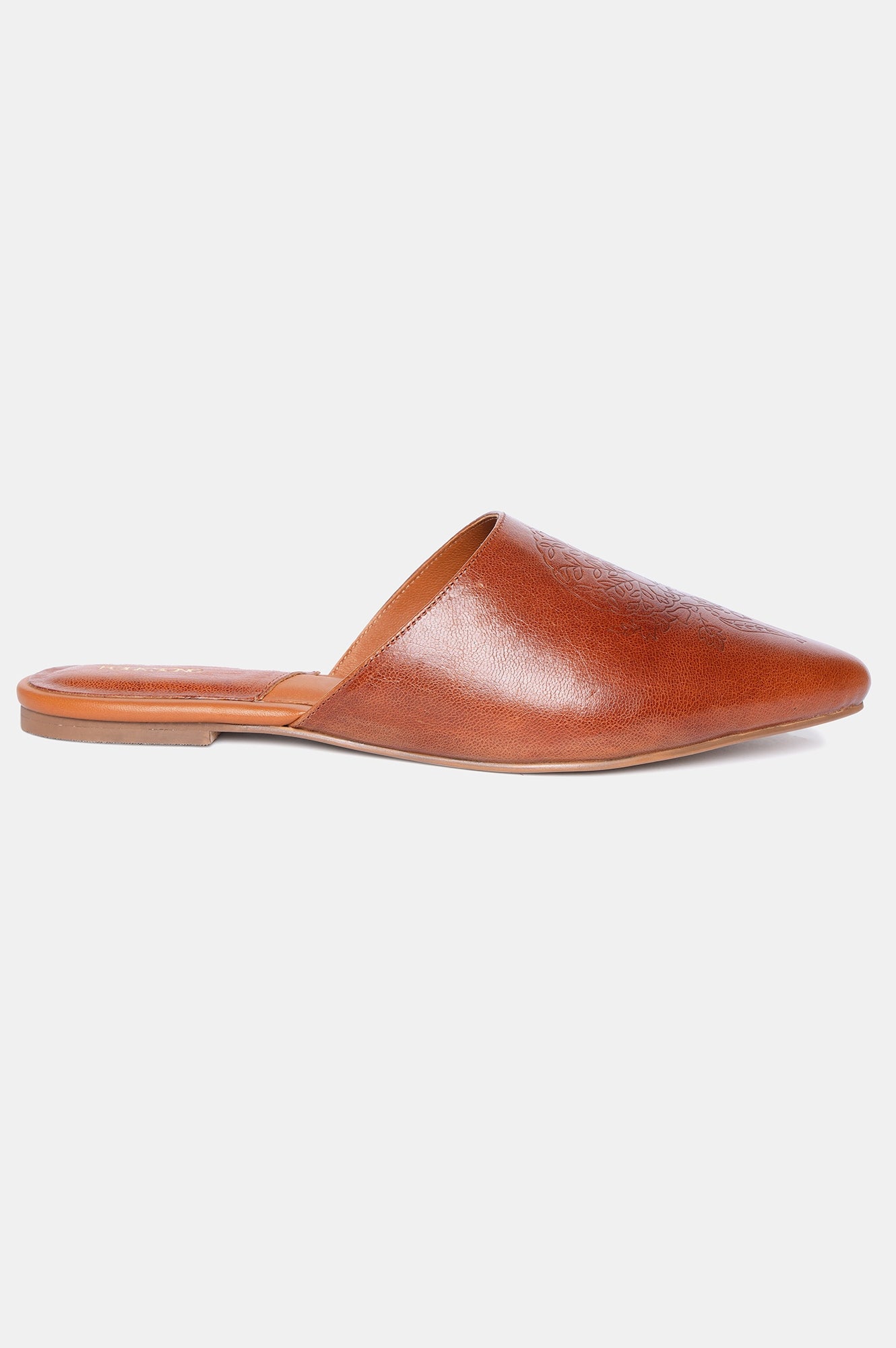 Tan Pointed Toe Embossing Flat-Schaima