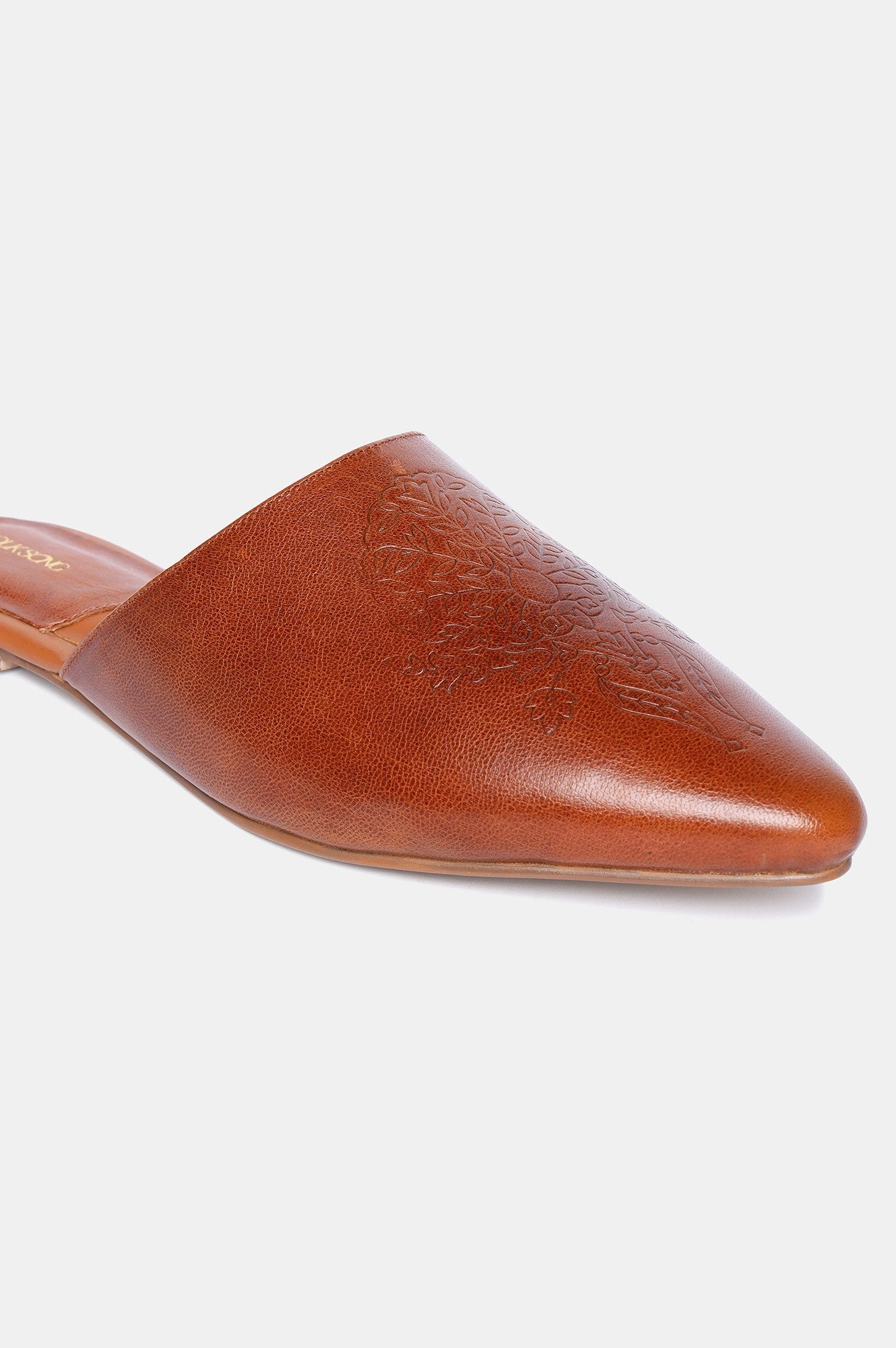 Tan Pointed Toe Embossing Flat-Schaima