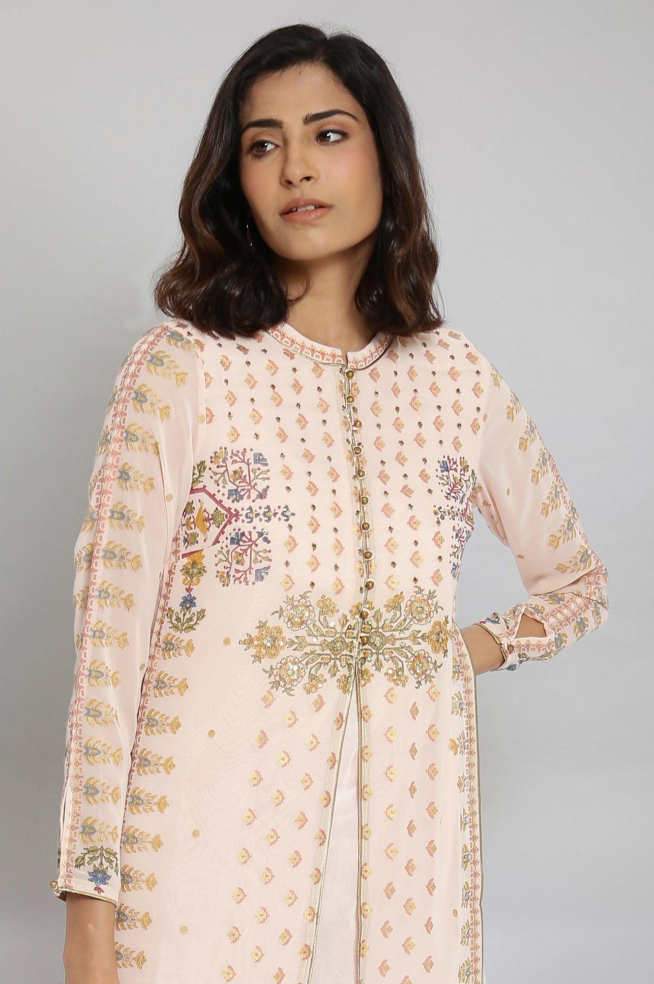 Pink Mock Layered Festive kurta - wforwoman