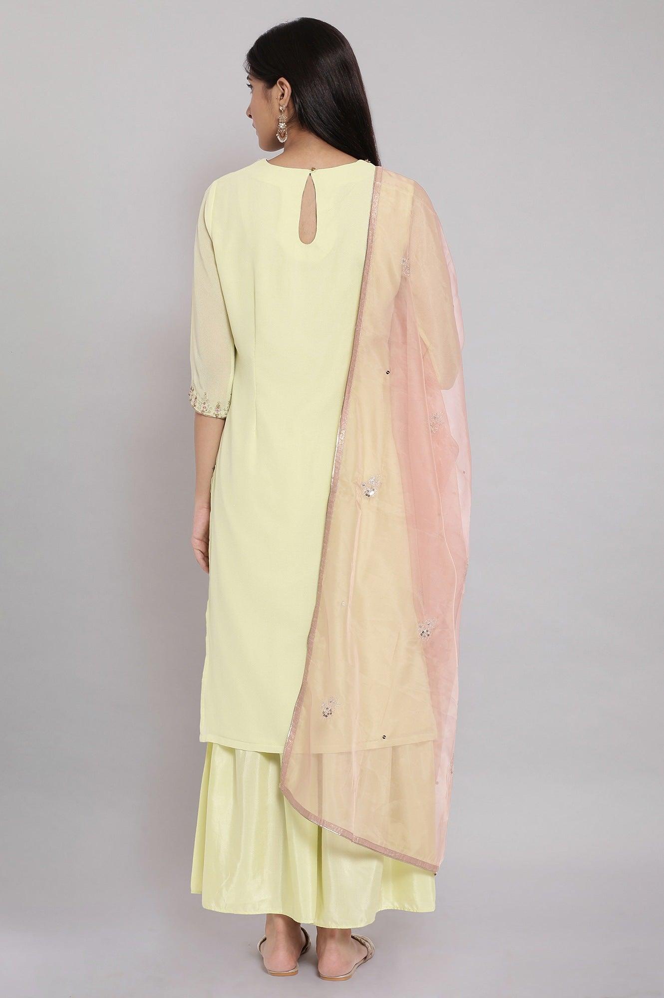 Light Green Embroidered kurta-Sharara-Dupatta Set - wforwoman