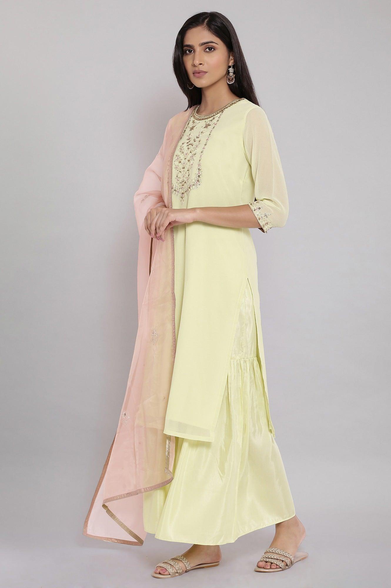 Light Green Embroidered kurta-Sharara-Dupatta Set - wforwoman
