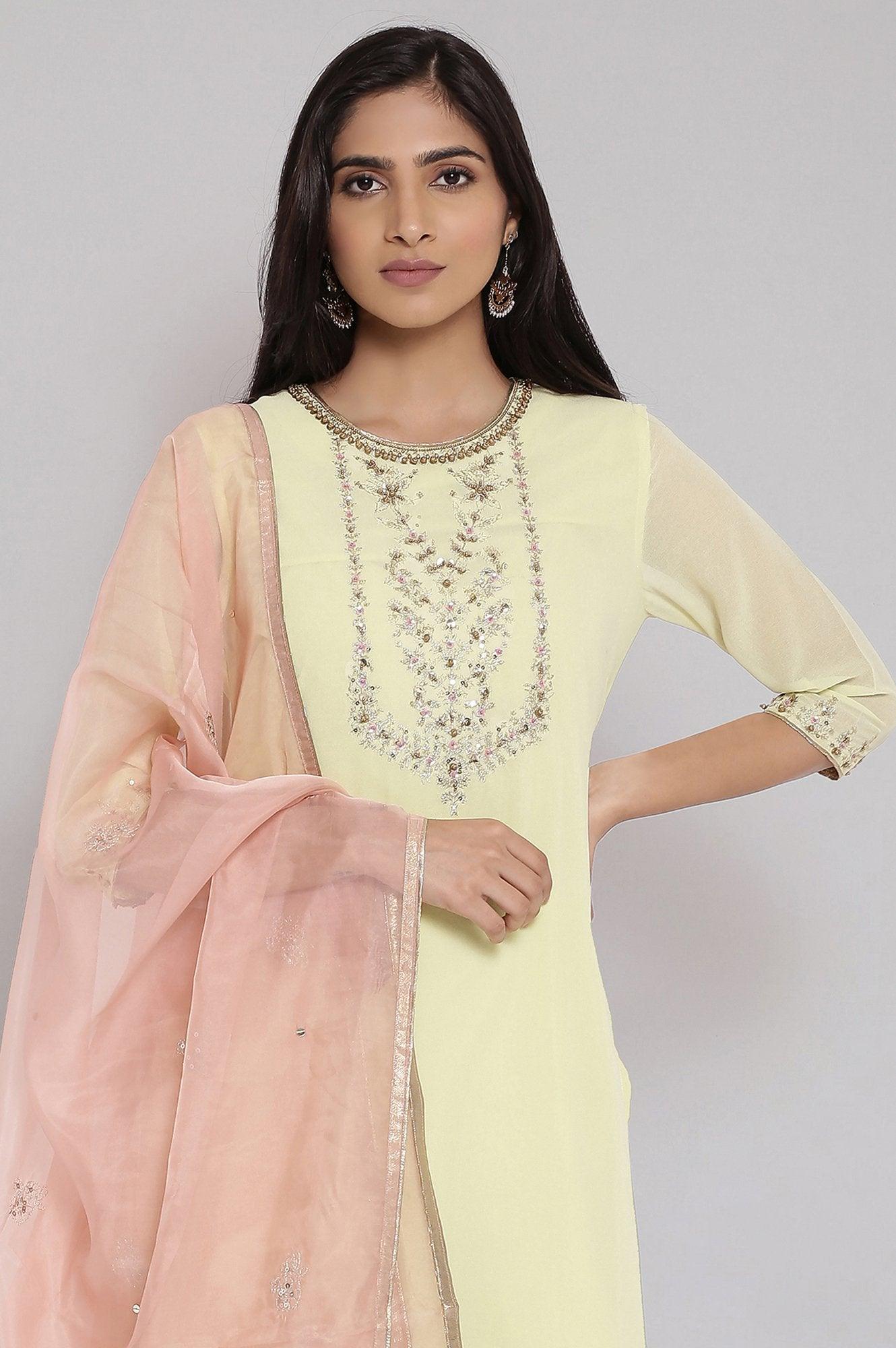 Light Green Embroidered kurta-Sharara-Dupatta Set - wforwoman