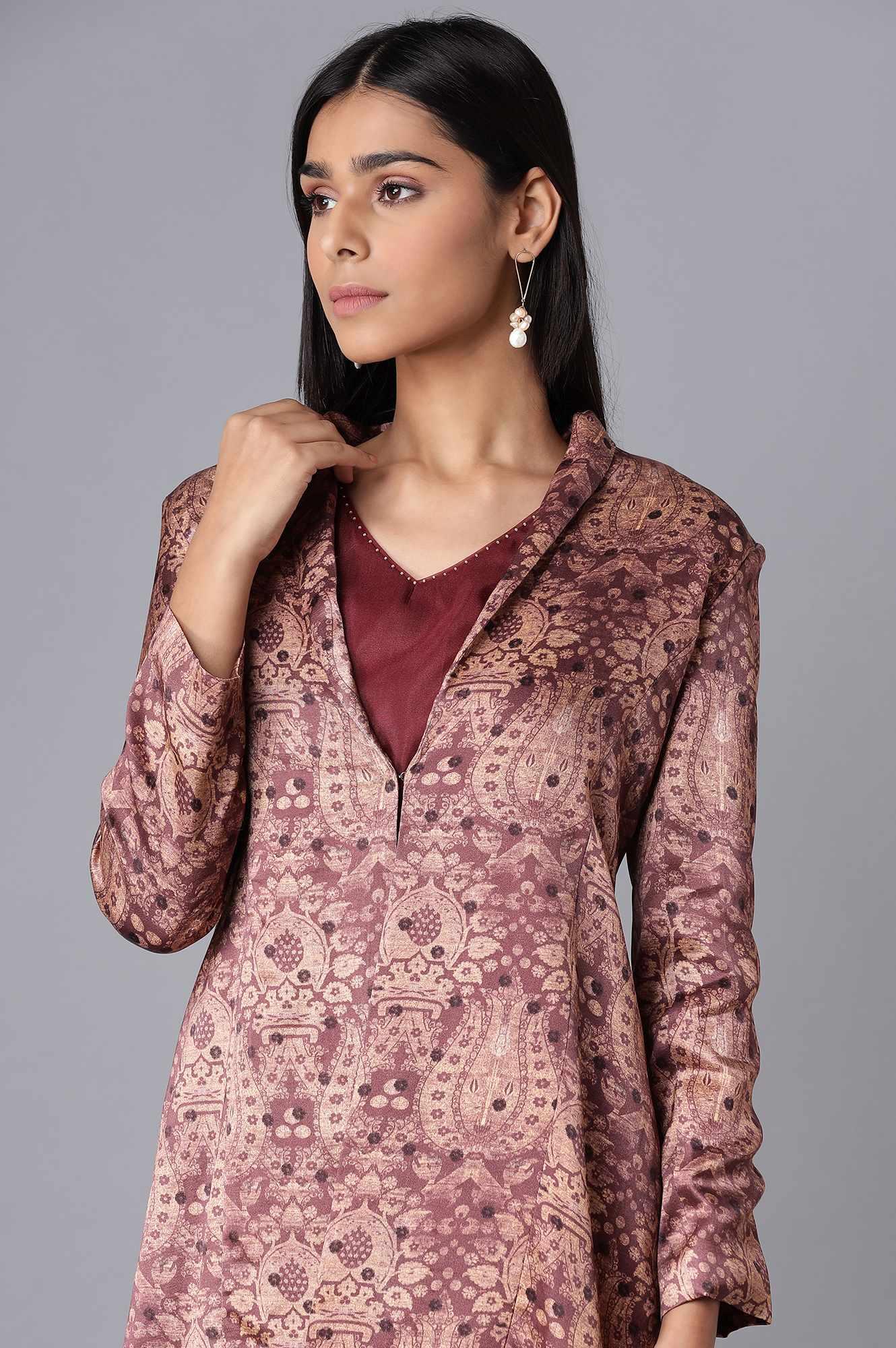 Dark Brown Pant Suit With kurta Set - wforwoman