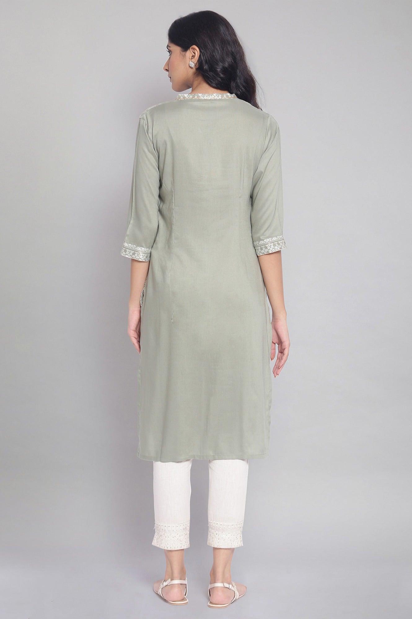 Sage Green Dobby kurta - wforwoman