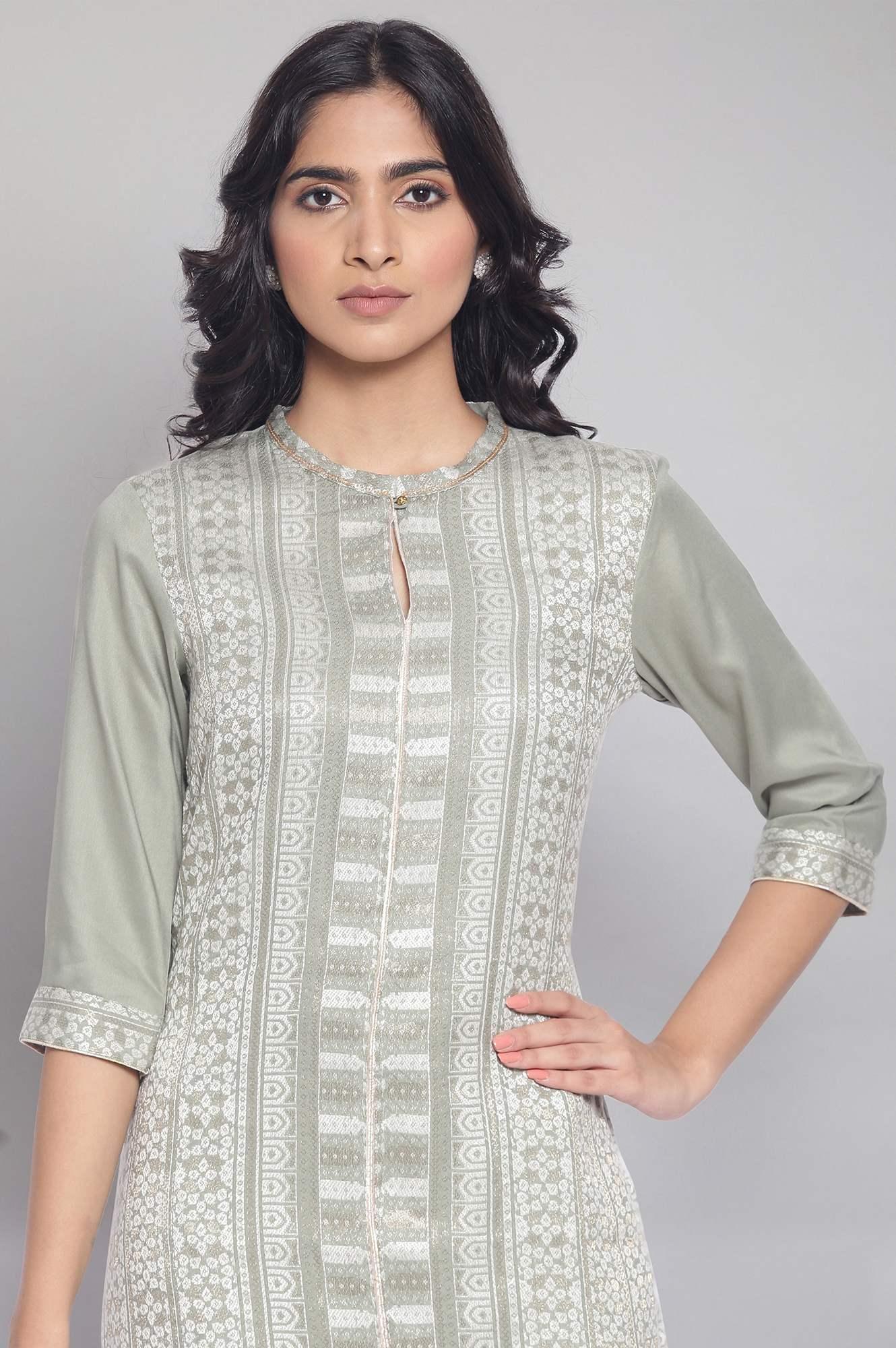 Sage Green Dobby kurta - wforwoman