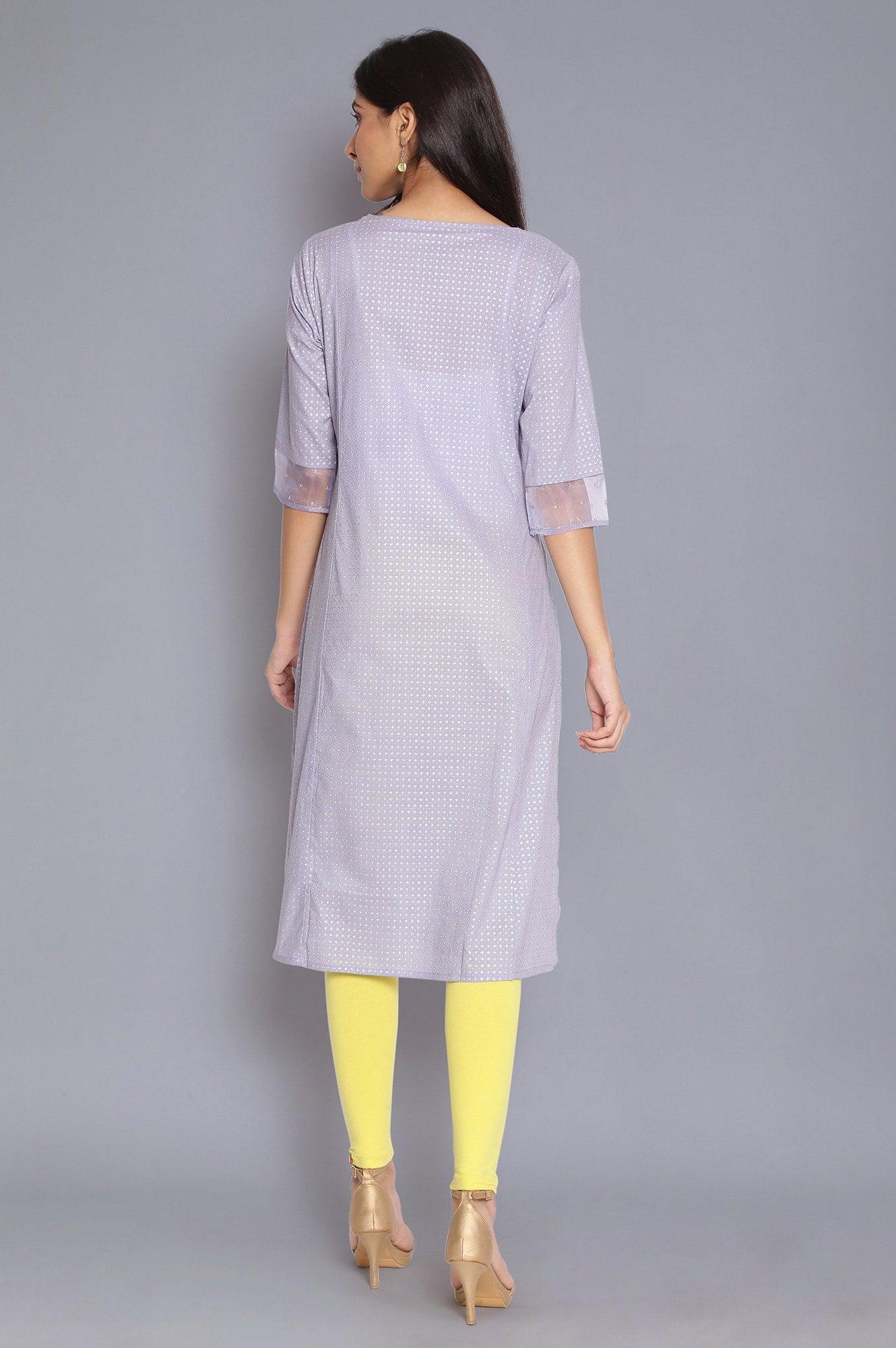 Periwinkle Blue Printed kurta with Embroidery - wforwoman
