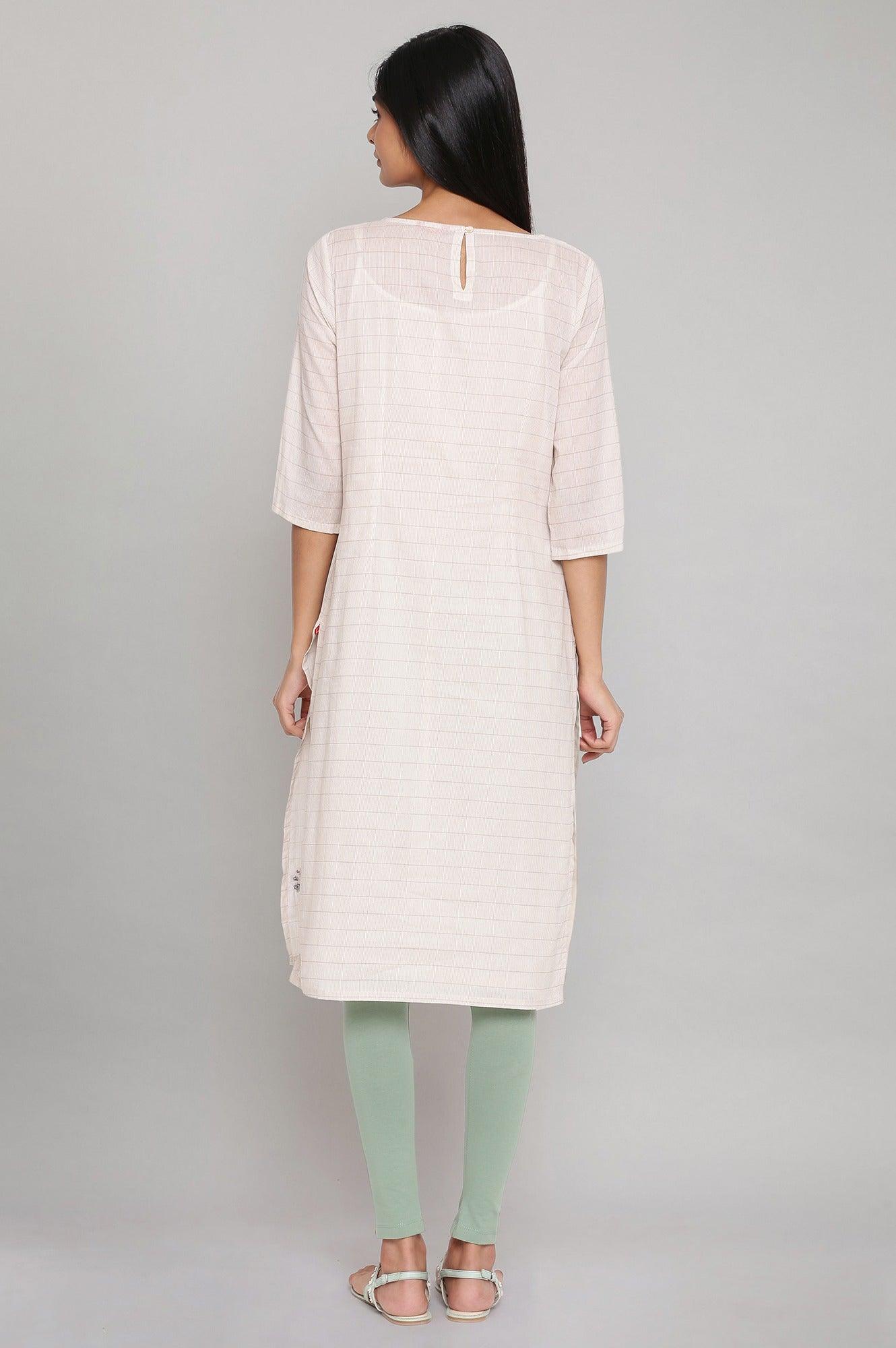 Ecru Straight kurta In Gathered Sleeves With Inner - wforwoman