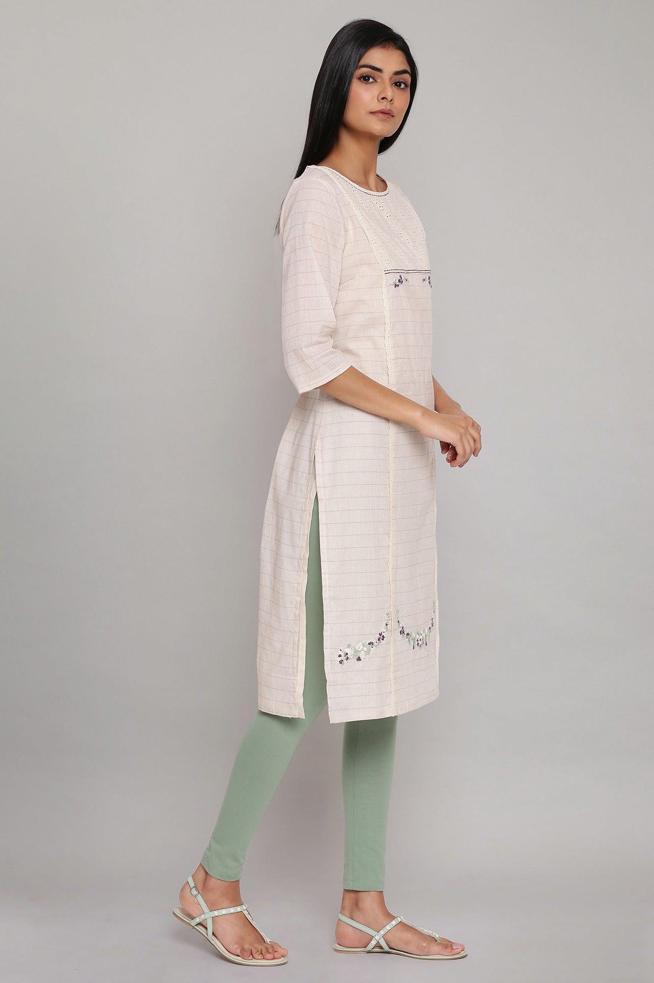 Ecru Straight kurta In Gathered Sleeves With Inner - wforwoman
